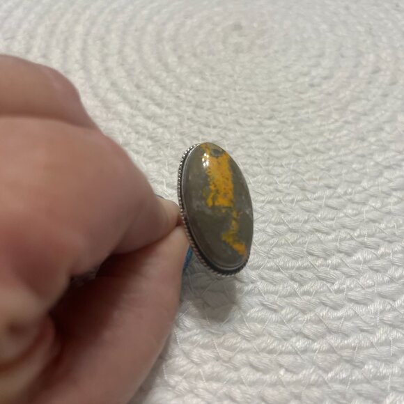 Natural BUMBLE BEE JASPER Handmade Sterling 925 Ring Size 6.5 #297D - Picture 2 of 3